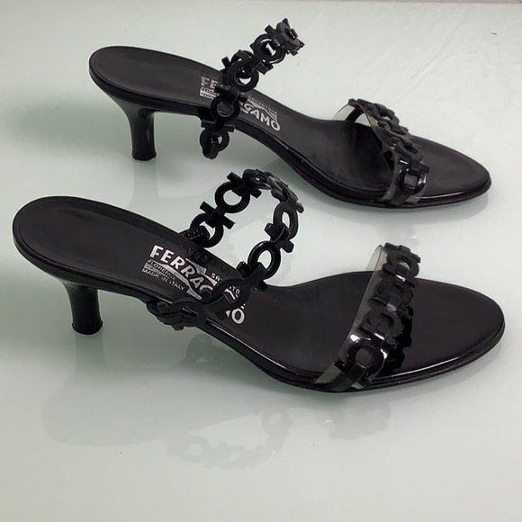 Salvatore Ferragamo kitten heel Leather Patent vinyl strappy sandals SZ 7 B EUC - Picture 12 of 16